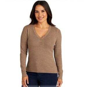 HARPER LANE 100% Wool Henley Sweater Heather Tan Size XL